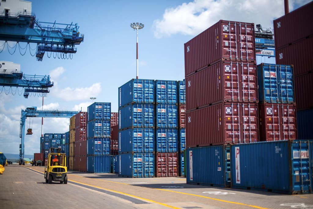 Stacks of containers in the yard at the Port of Mombasa